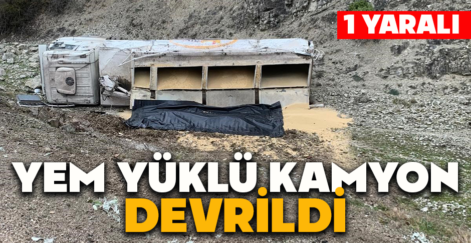 YEM YÜKLÜ KAMYON DEVRİLDİ: 1 YARALI
