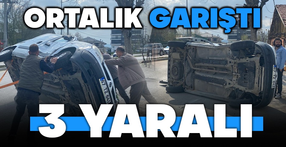 DÖNEL KAVŞAKTA ÇARPIŞTILAR, 3 KİŞİ YARALANDI