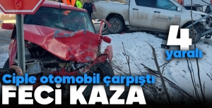 CİPLE OTOMOBİL ÇARPIŞTI, 4 KİŞİ YARALANDI