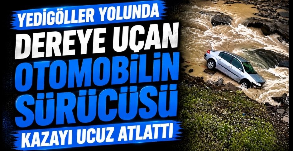 YEDİGÖLLER YOLUNDA DEREYE UÇAN OTOMOBİLİN SÜRÜCÜSÜ KAZAYI UCUZ ATLATTI